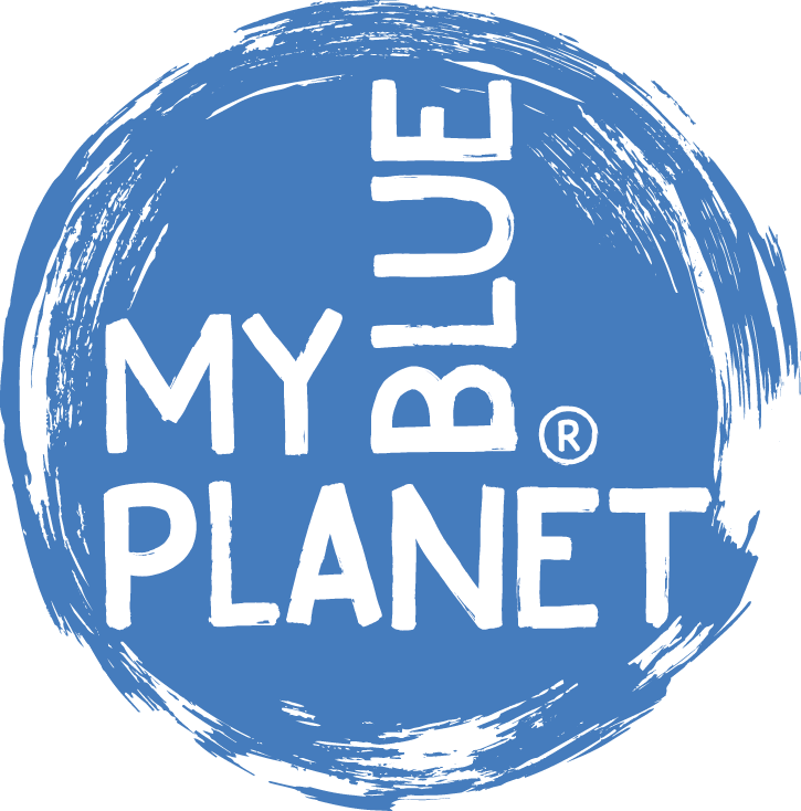 Logo MYBLUEPLANET Kreis blau weisse Schrift ohne Hintergrund