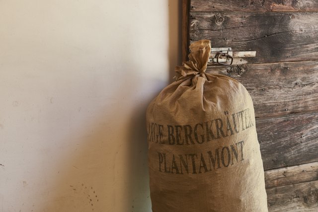 Sack Bergkräuter Jute Rustikal Holz Türe