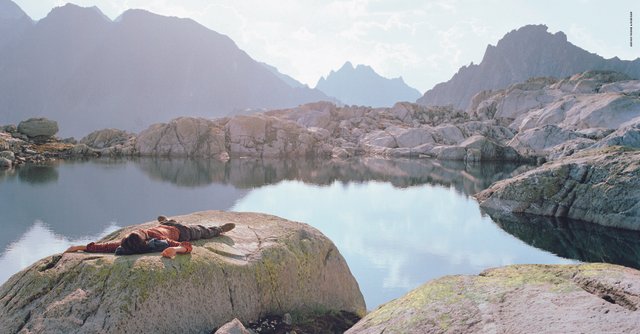 Bergsee Alpen Berge Entspannen Person draussen